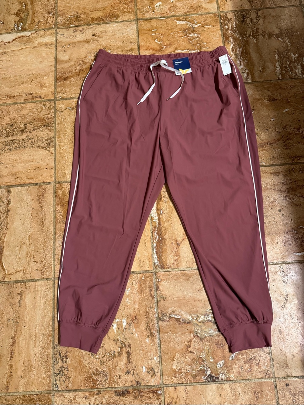 Old Navy Mauve Track Joggers with White Side Piping